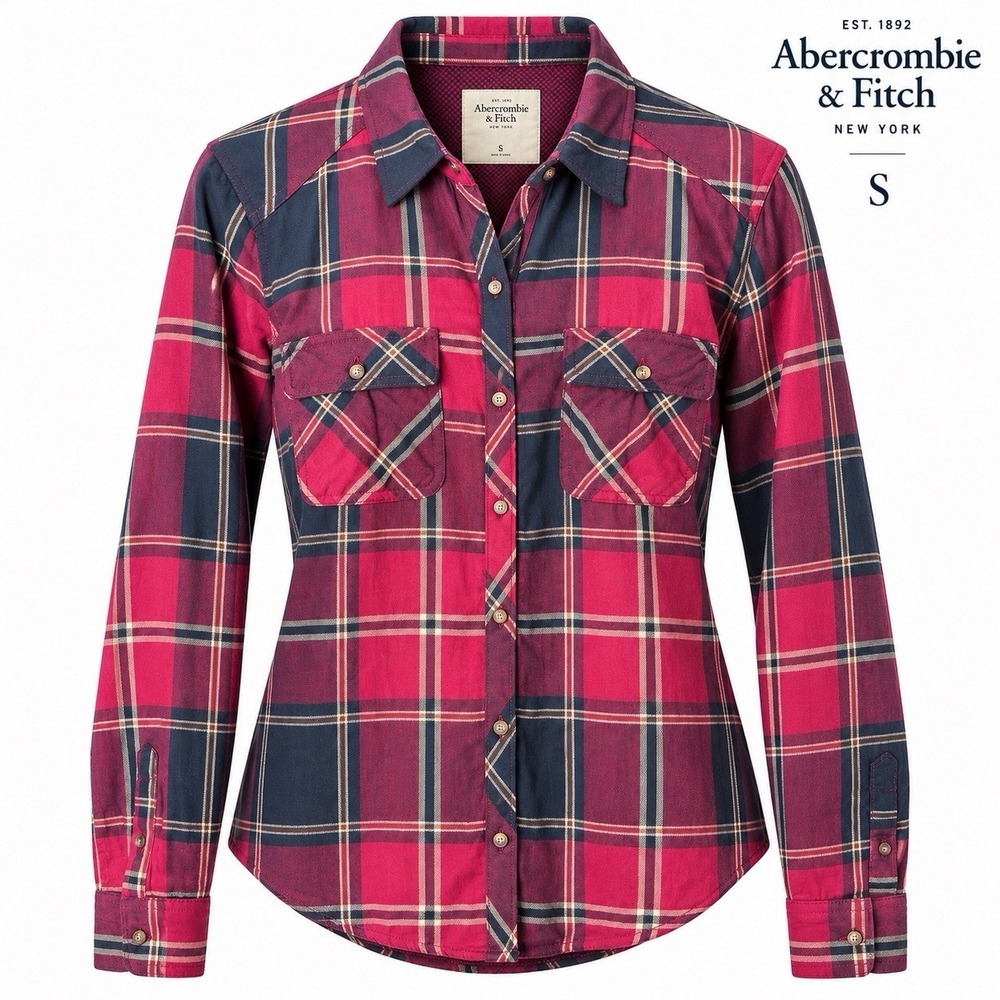 Abercrombie & Fitch Women's Small Plaid Flannel Shirt Red / Navy Button Down Y2K